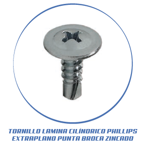 TORNILLO LAMINA CILINDRICO PHILLIPS EXTRAPLANO PUNTA BROCA ZINCADO
